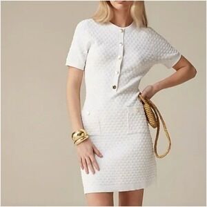 J. Crew Textured Lady Sweater-Dress Ivory White Gold Button CA676 XL